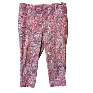 Talbots Perfect Crops Blue‎ & Purple Polished Paisley Print Slim Leg Pants 14P